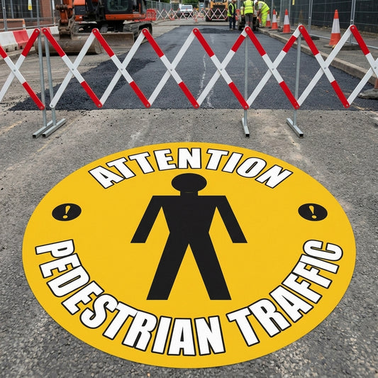 430mm floor sign – pedestrian traffic alert, slip-resistant vinyl
