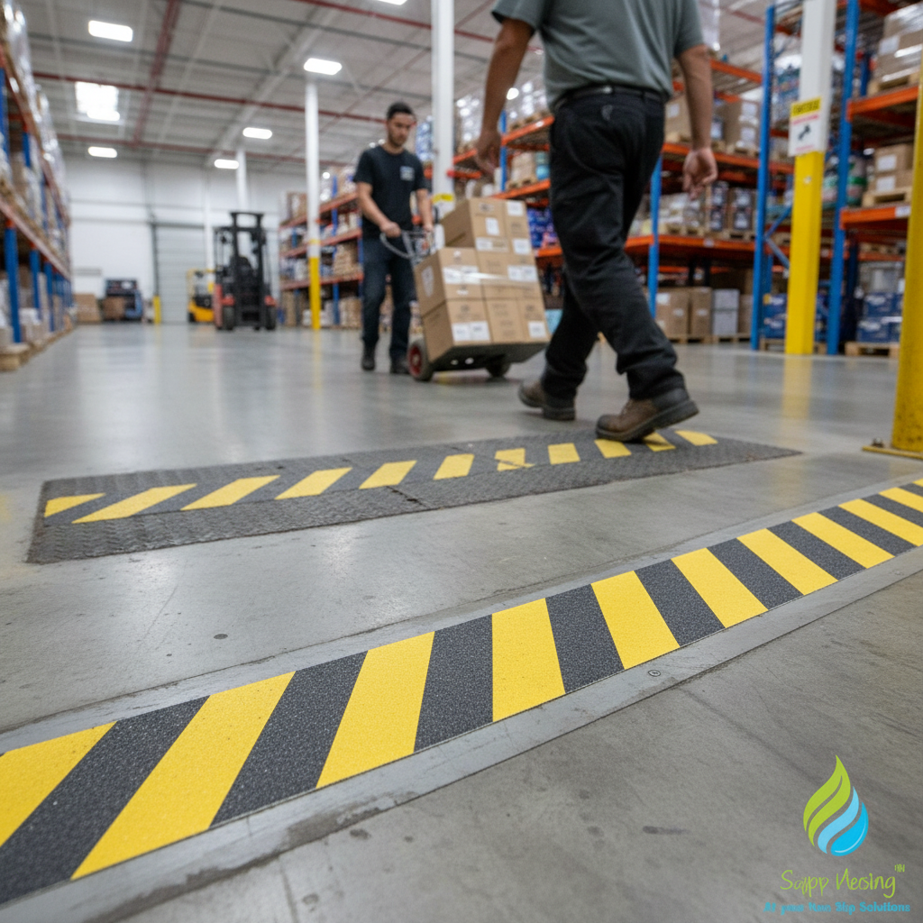 High-Performance Anti-Slip Pre-Cut Tile Tread in Hazard Yellow & Black - 150mm x 610mm for Safety and Visibility