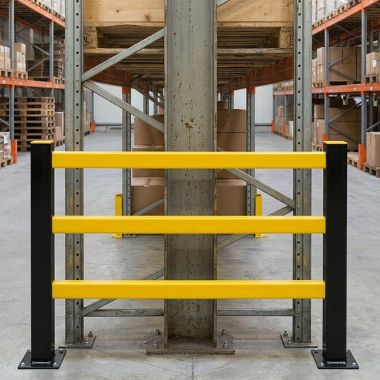 Column protection barrier 1,000mm steel posts with polypropylene rails