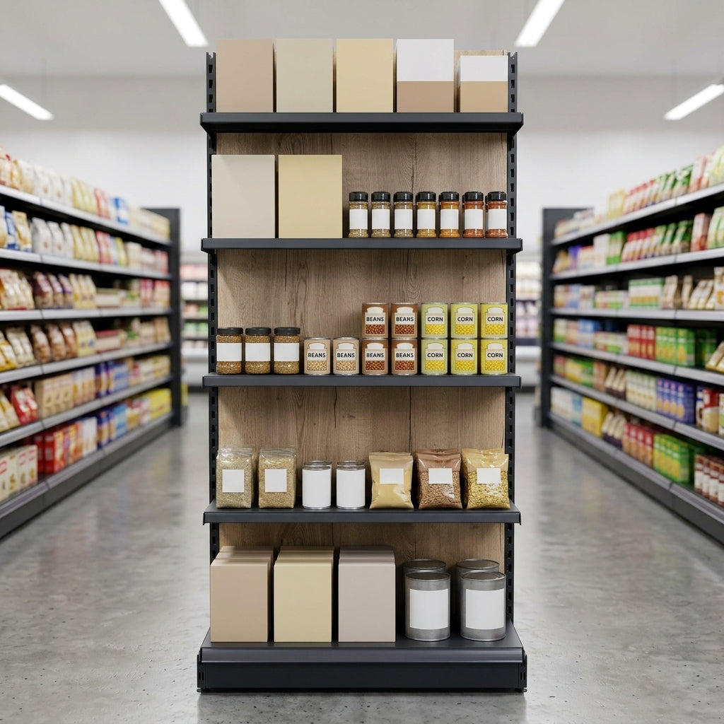 2.4m High Wood Effect Wall Bay Shelving – 470mm Base, 500–1000mm Wide