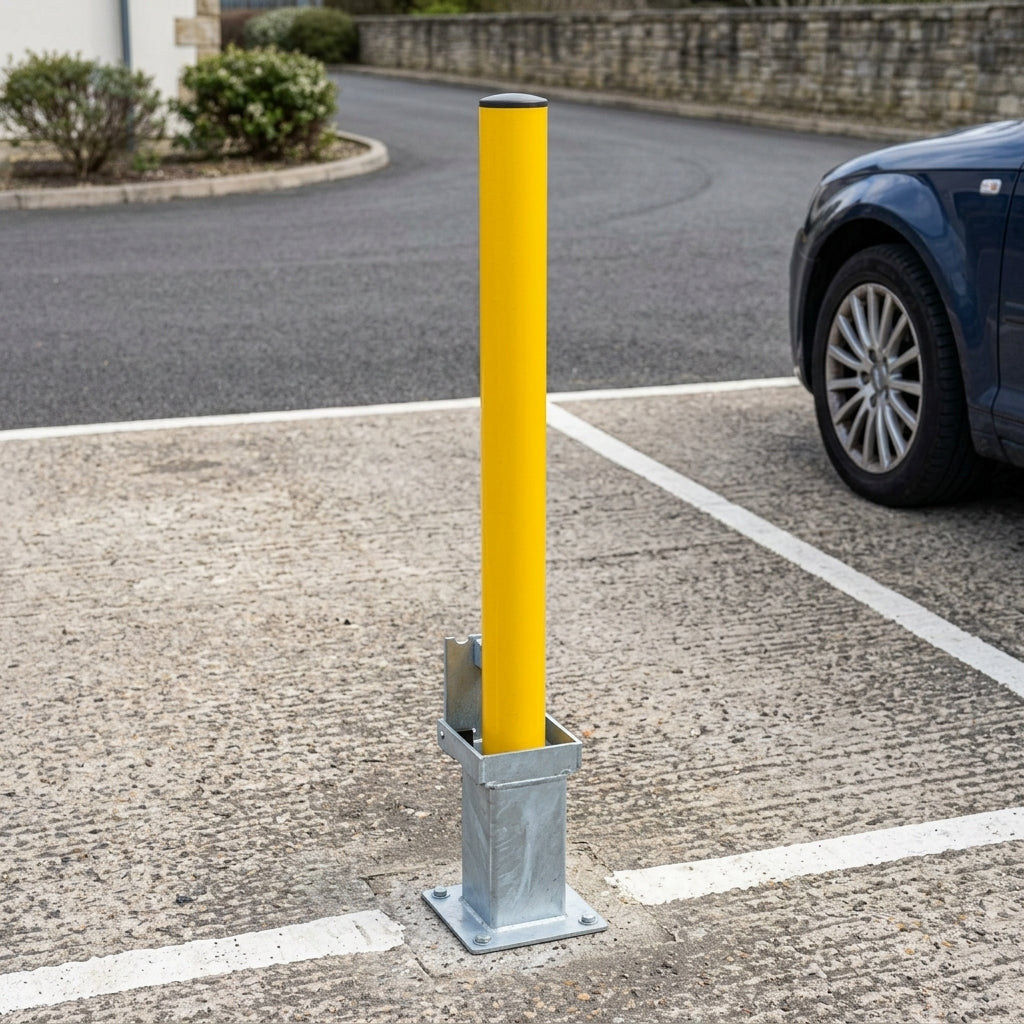 900mm removable parking post, 76mm diameter, galvanised steel
