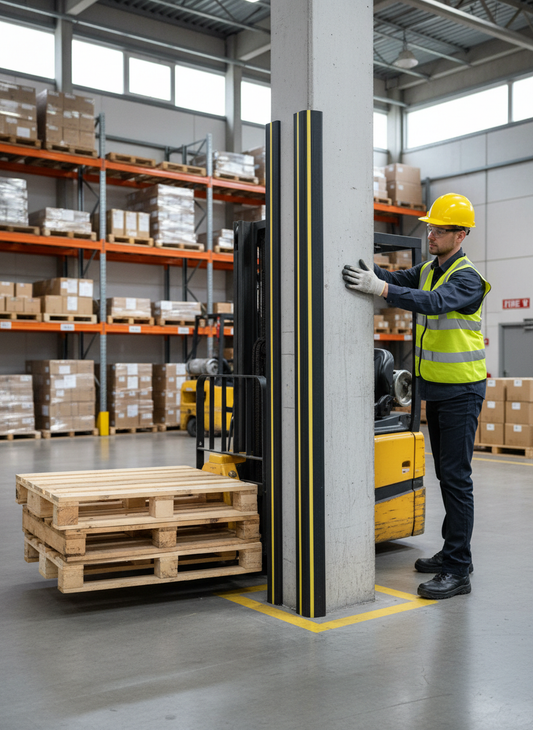 Premium Durable Corner Protector with High-Visibility Strips for Safety in Industrial Areas - Dimensions 45 x 45 x 1000 mm