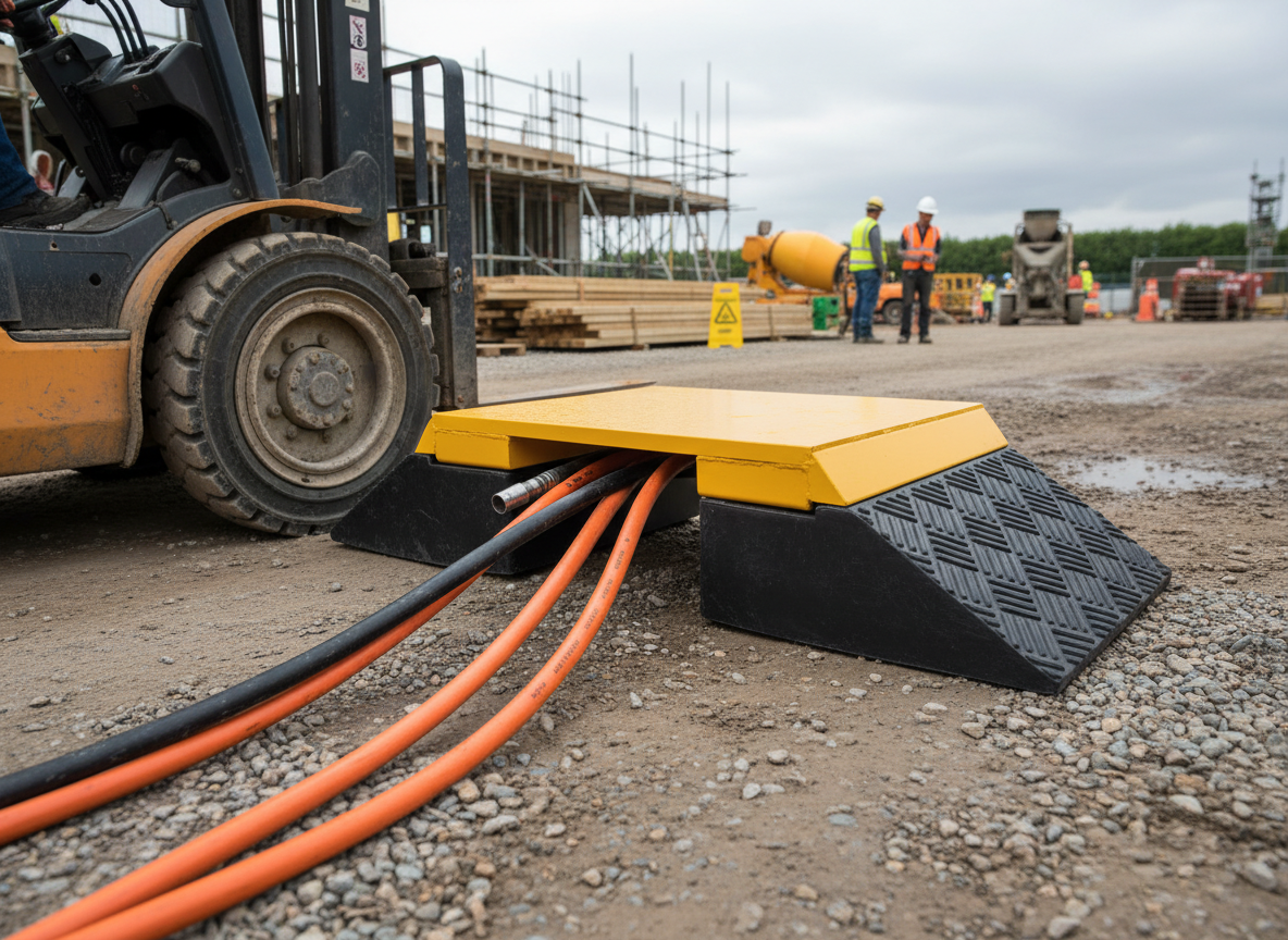 Premium Heavy Duty Steel Topped Hose and Cable Ramp for Protection - 820 x 290 x 165mm with 80 Tonnes Load Capacity