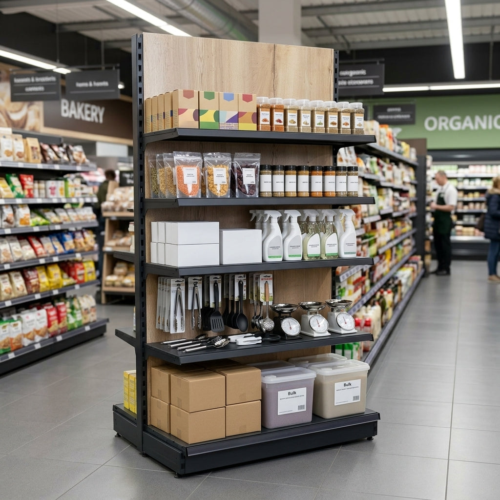 2.4m High Wall Bay Shelving with Wood Effect Finish