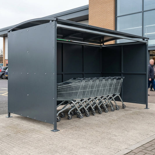 2m deep galvanised steel bin shelter, 1–5m wide