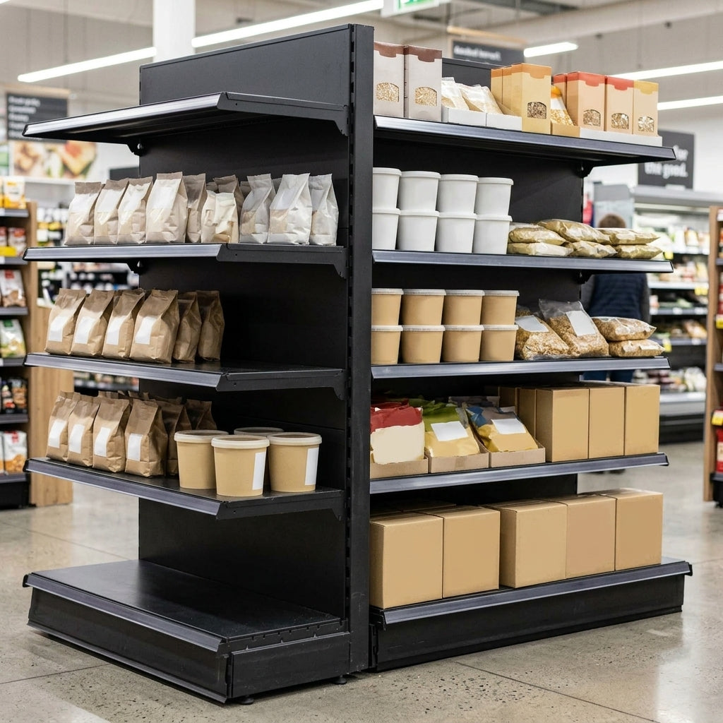 1.4m High End Promo Bay with Base Shelf & 3 Upper Shelves