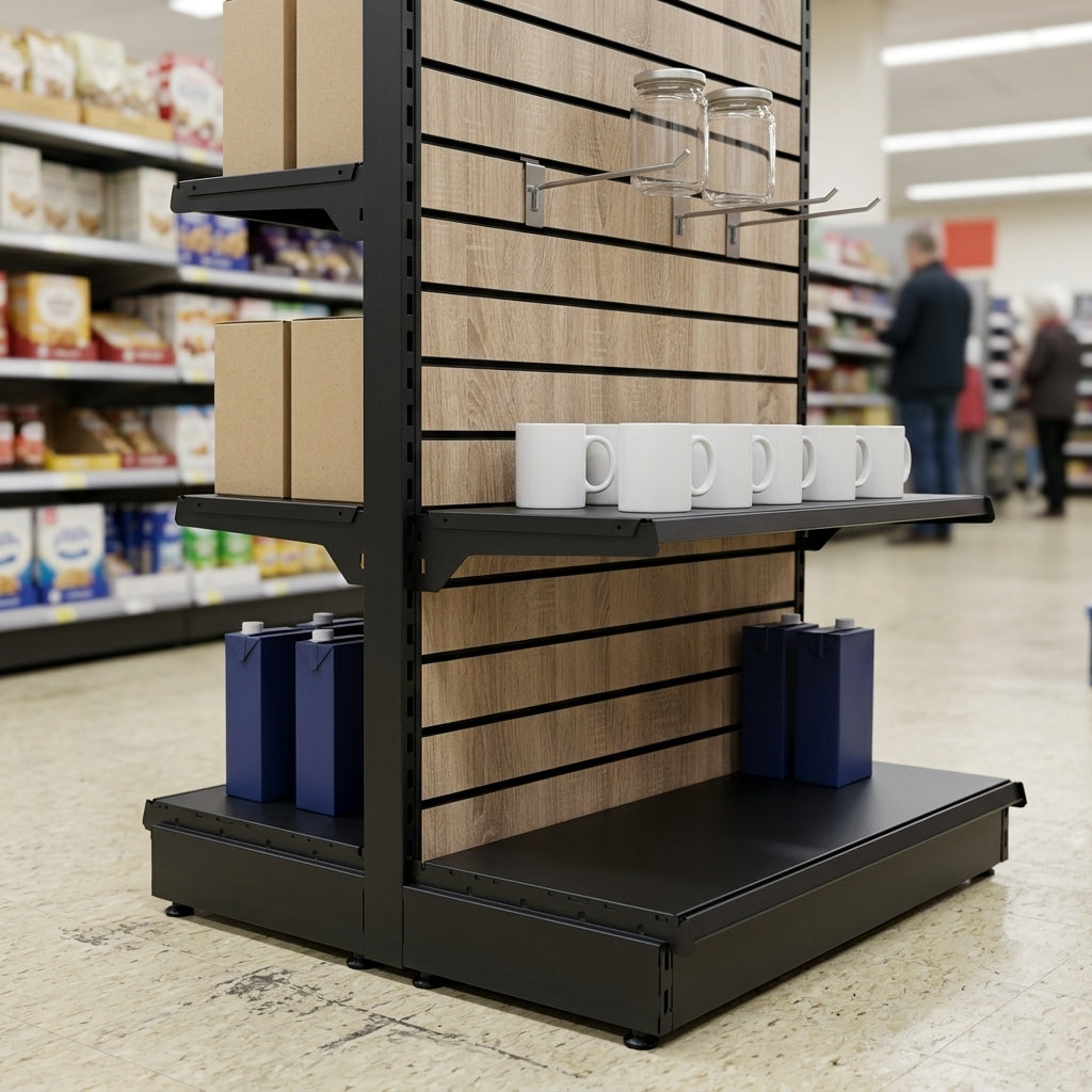 1.6m Wood Effect End Bay Display | 570mm Base Shelf (view 2)