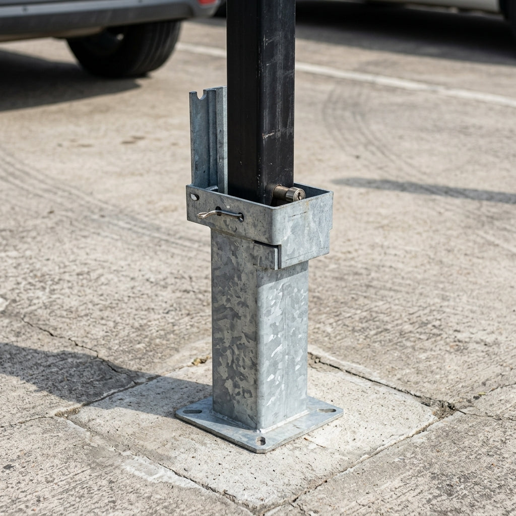 Square retractable telescopic bollard 745mm galvanised steel (view 2)