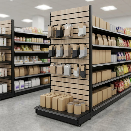 2.1m Wood Effect Wall Bay Display – 470mm Base Shelf