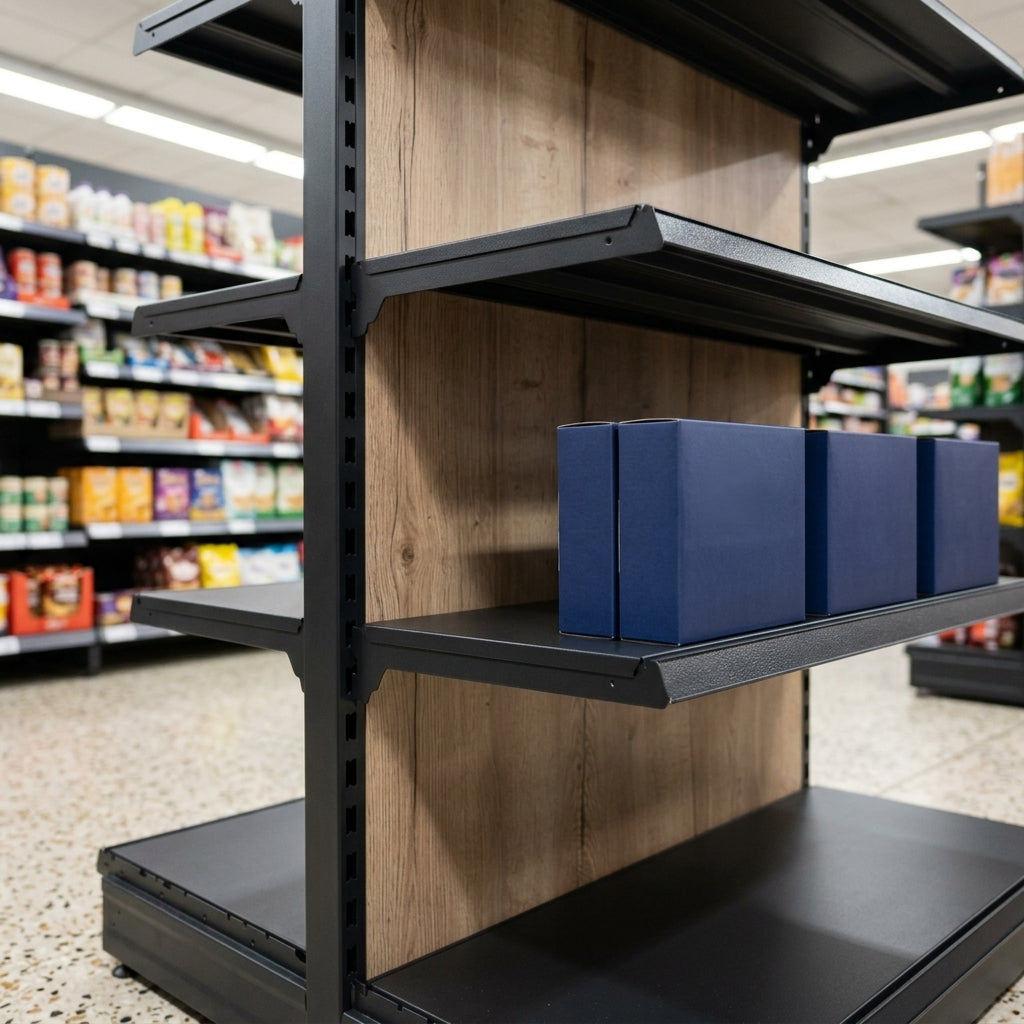 1.8m High Double-Sided Gondola Shelving Bay, 300mm Base Shelf (view 2)
