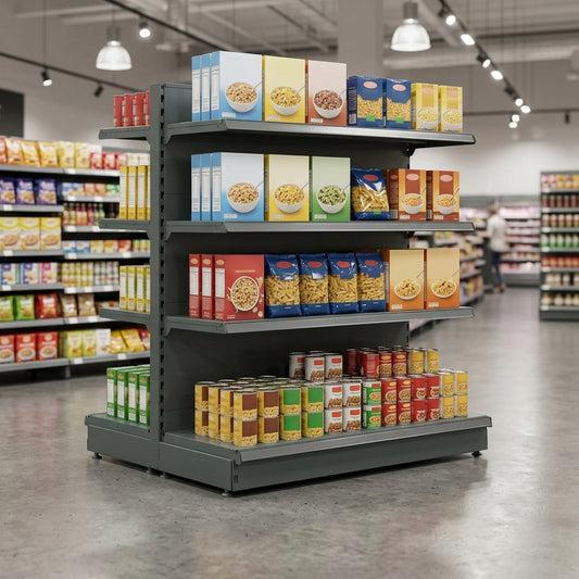 2.4m Double-Sided Gondola Bay – 370mm Base Shelf, 300mm Uppers