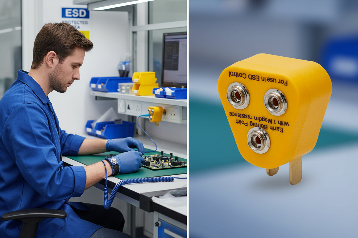 Premium Lightweight Coil Cord for ESD Applications - 1.8m Length with 10mm Female Studs for Effective Grounding