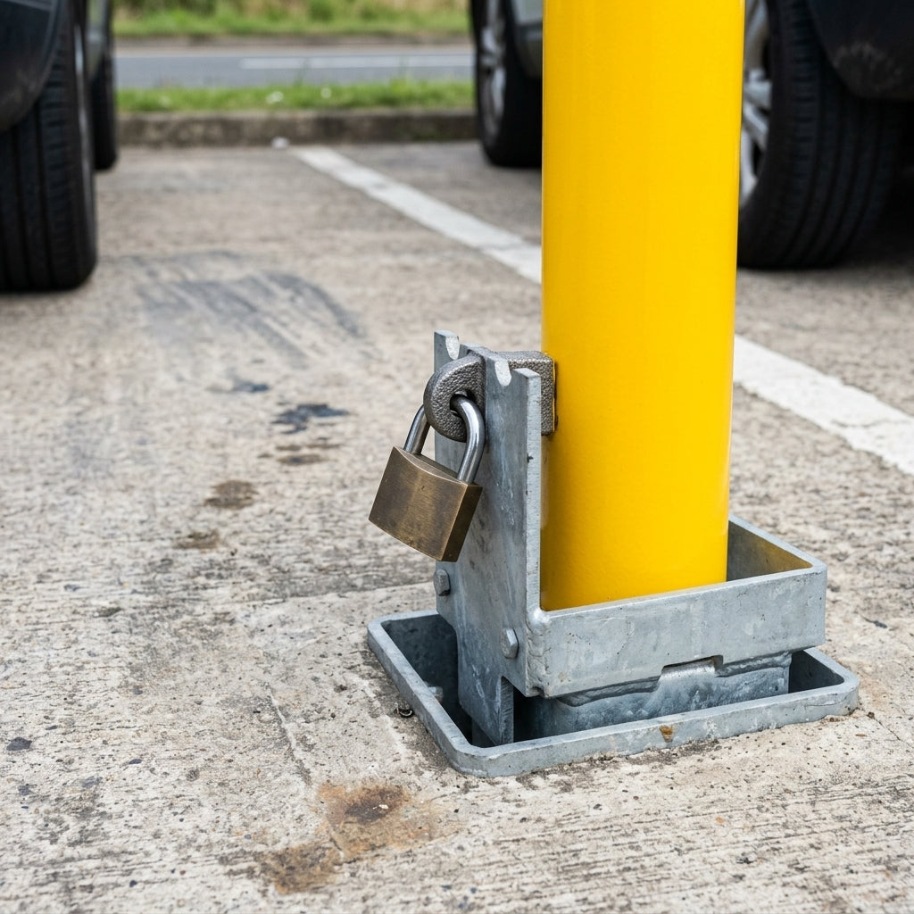 900mm removable parking post, 76mm diameter, galvanised steel (view 2)
