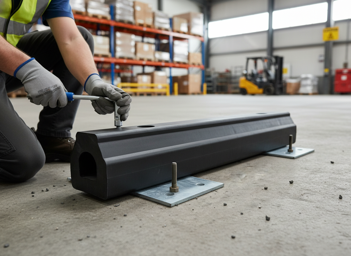 Premium Rubber Kerb Protection – 1m Extruded with Fixing Plates for Parking Bays