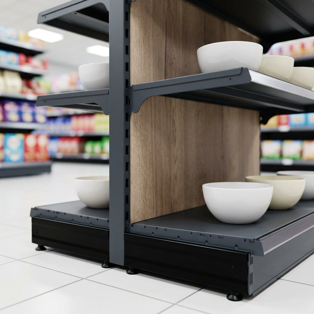 2.4m High Wood Effect End Bay Shelving, 570mm Base, 500-1000mm (view 2)