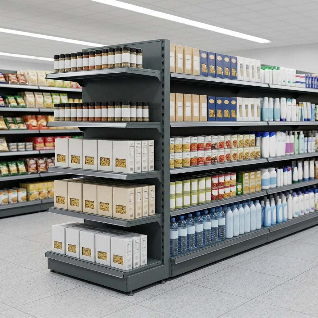 1.4m Double-Sided Gondola Bay | 300mm Base Shelf | 250mm Uppers