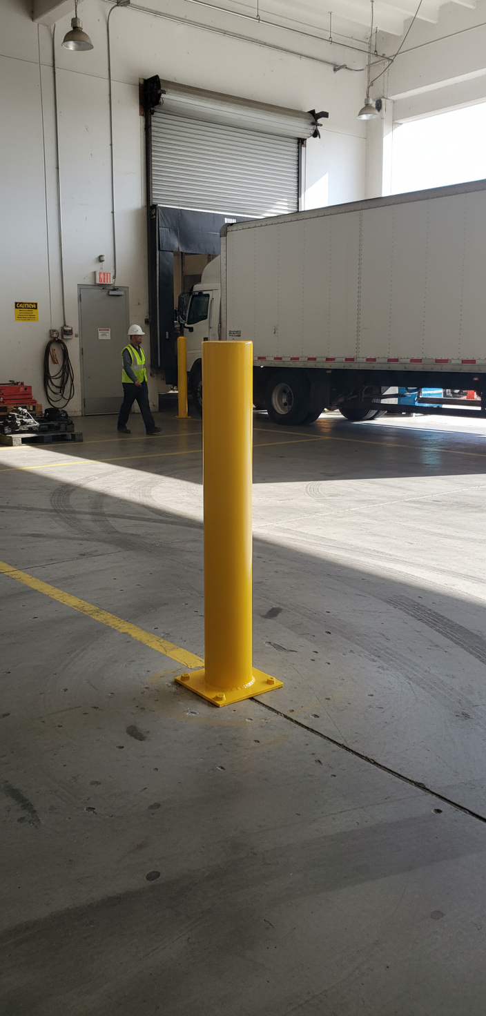 Heavy Duty Steel Bollard 1260 mm with Yellow Powder Coating and Quick Fixing Holes