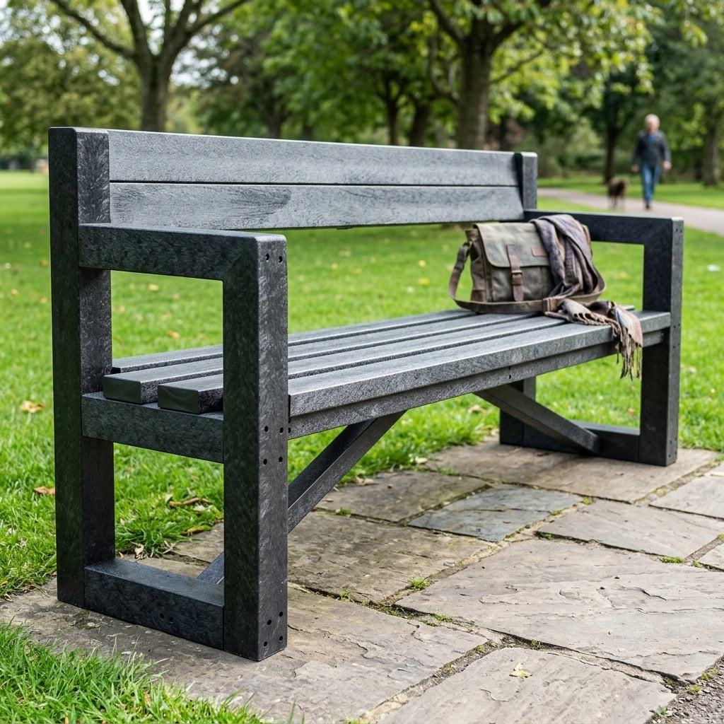 1680mm Recycled Plastic City Bench with Black Frame