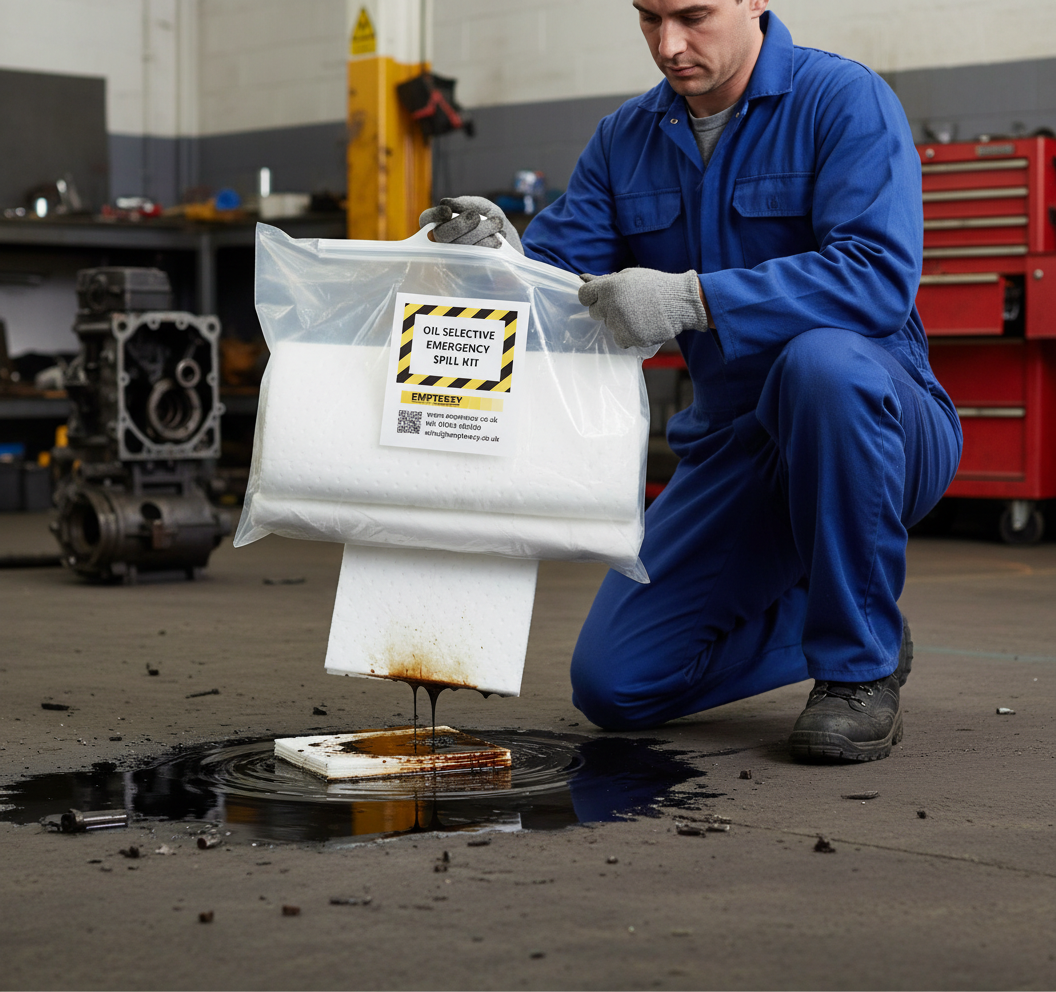 30ltr Oil Selective Spill Kit Clip Top Bag with Carry Handle - OS30SK || Absorbs Hydrocarbons but repels water
