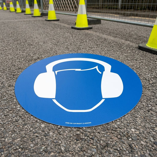 430mm floor sign ear protection blue/white self-adhesive vinyl