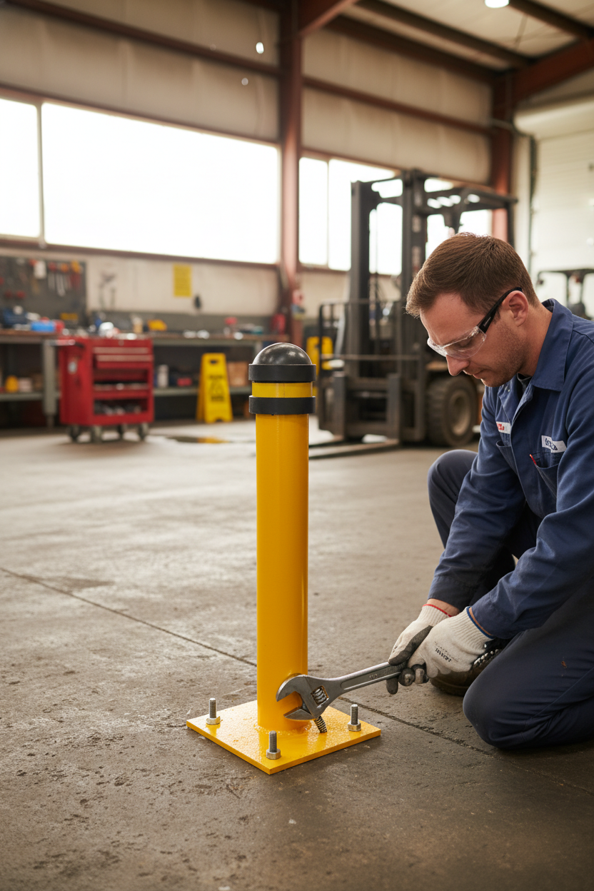 Premium Heavy-Duty Bollard with Reflective Tape and Moulded Rubber Cap, Dimensions 89 x 600 mm, Yellow Finish