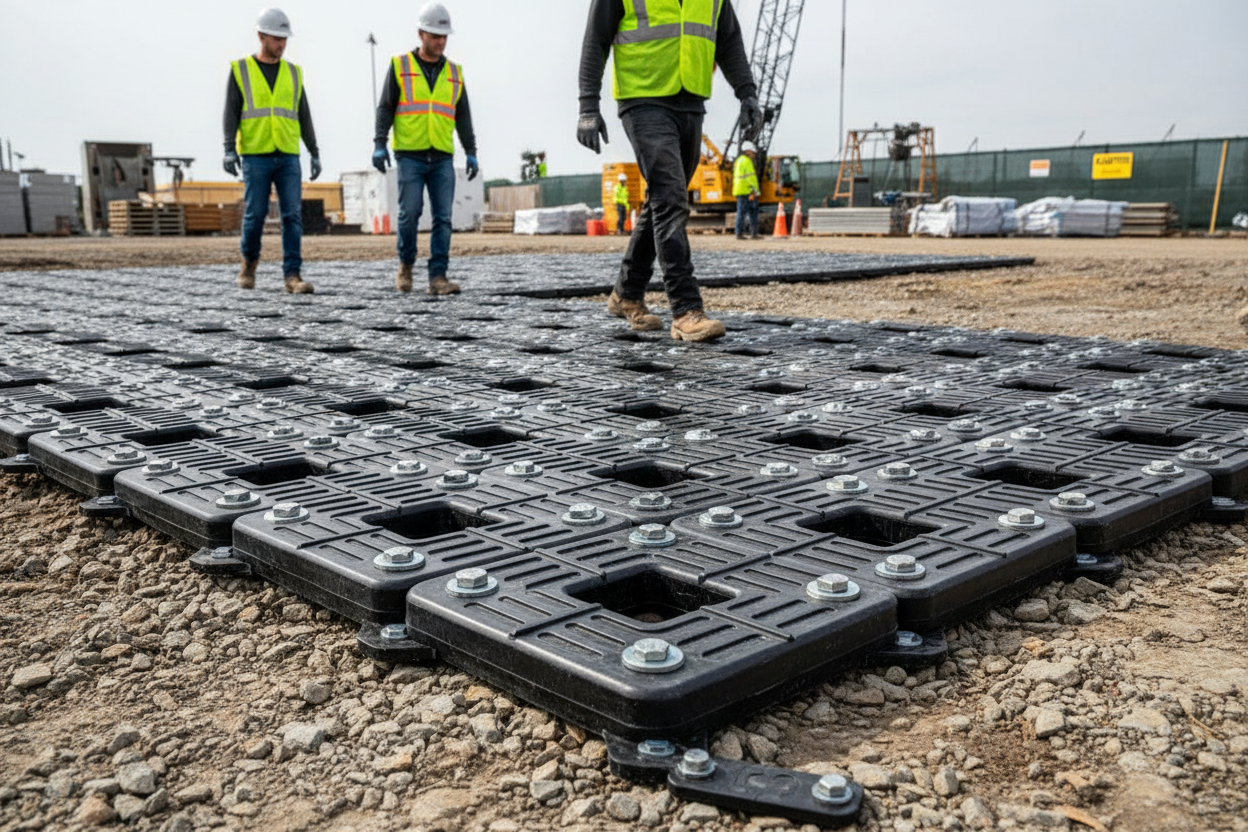 Premium Heavy Duty Connectors for Custom Ground Protection Mats - Secure Assembly for Roadways and Flooring Areas