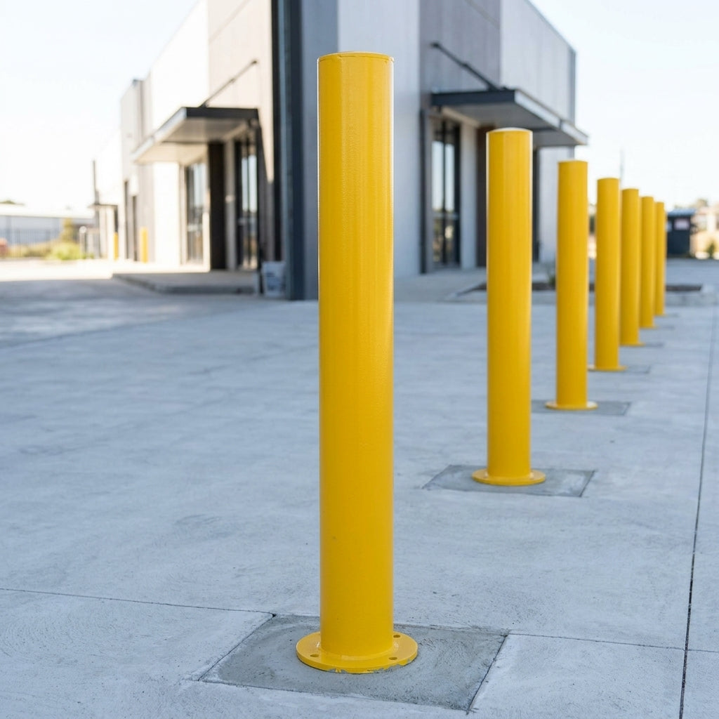 750mm yellow galvanised mild steel bollard with cap