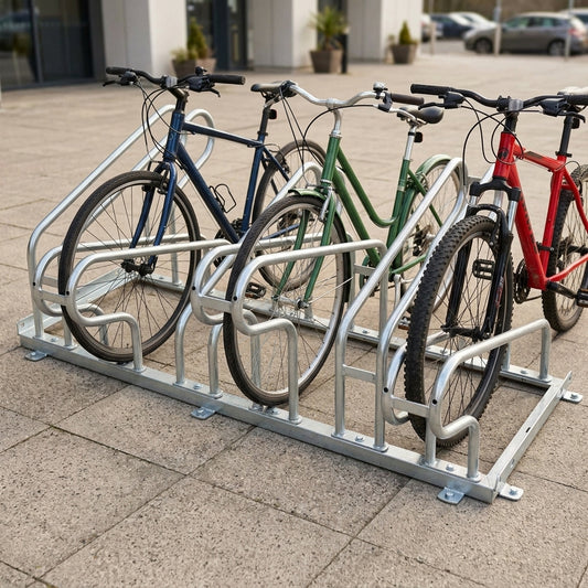 Dual-side bicycle rack, galvanised steel, 6–12 cycle capacity
