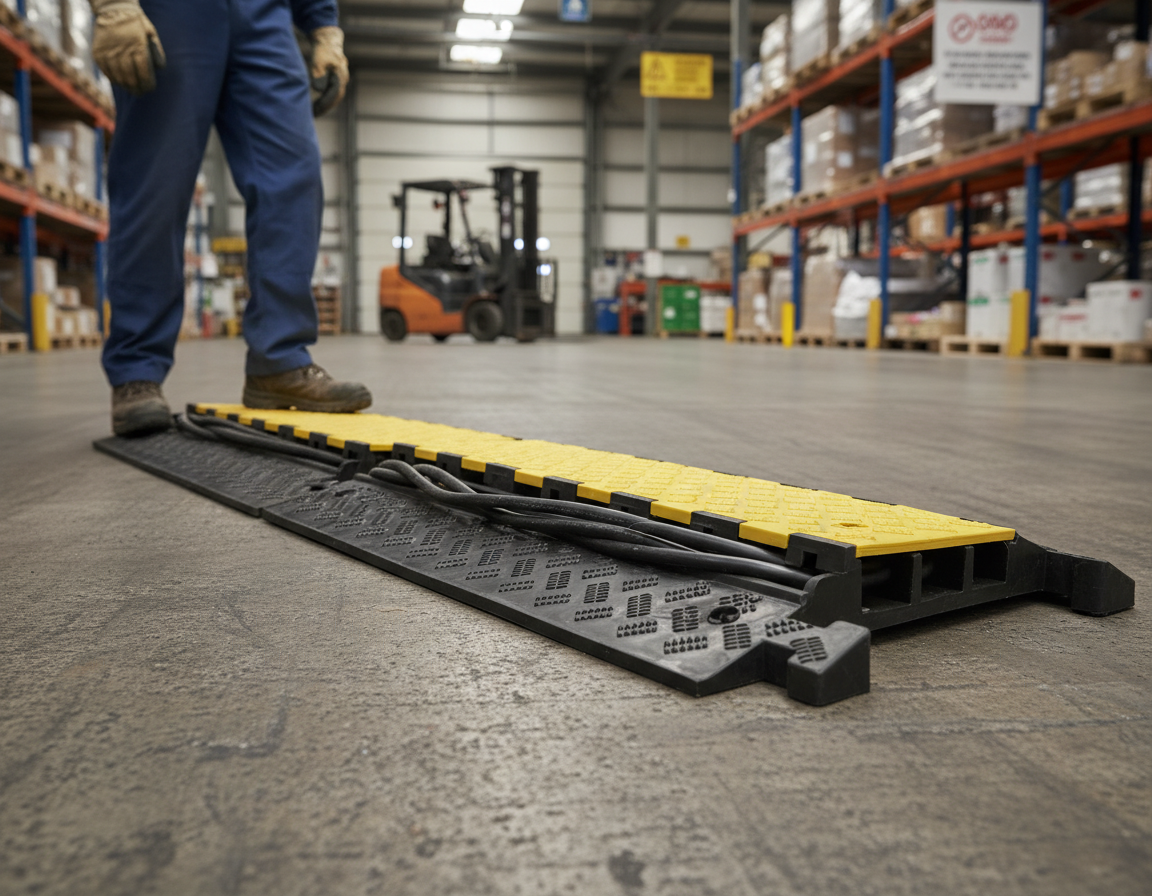 Heavy Duty 3-Channel Cable Ramp Protector for Truck Traffic up to 12 Tonnes - Dimensions 970 x 590 x 80 mm