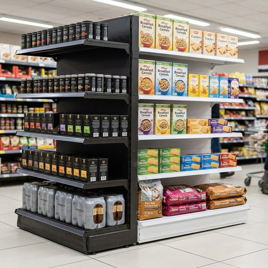 2.4m End Promo Bay with 300mm Base Shelf – Multiple Widths