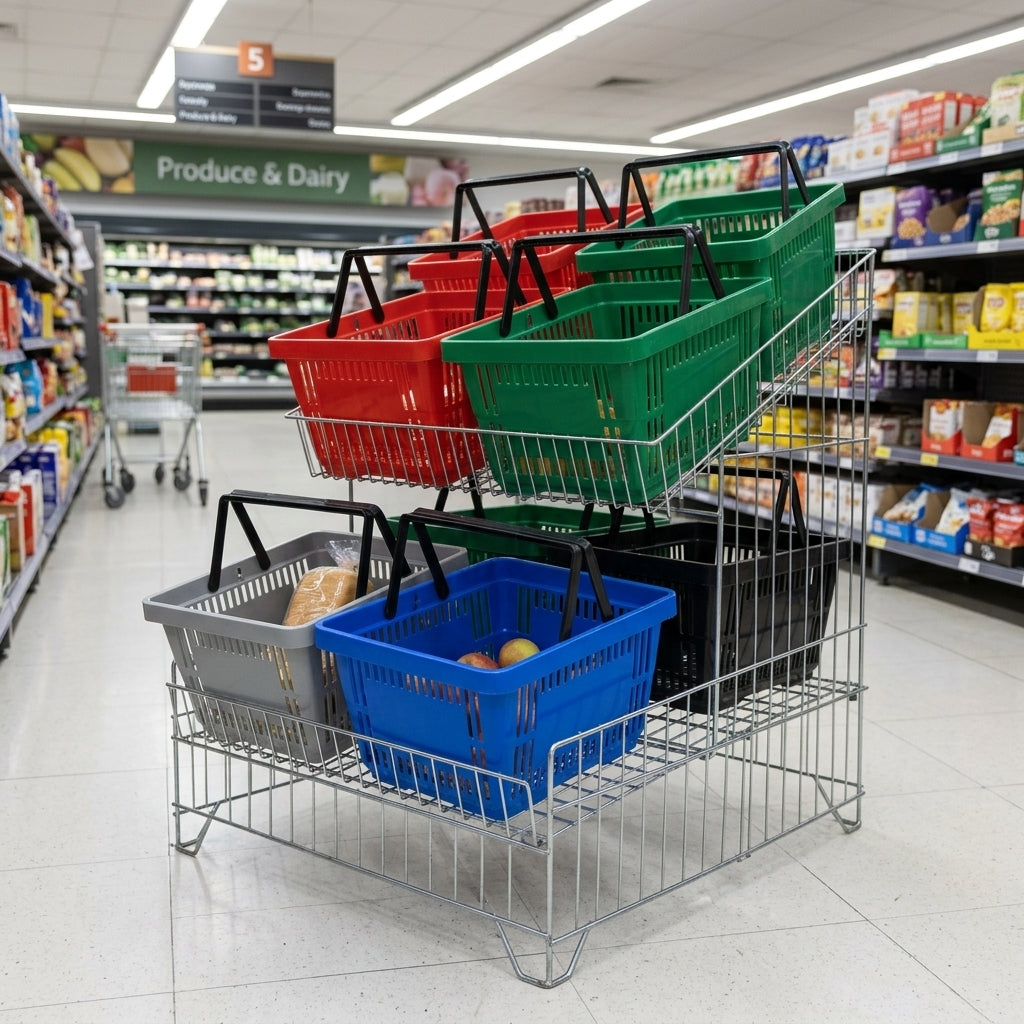 22L or 25L supermarket shopping basket, injection-moulded