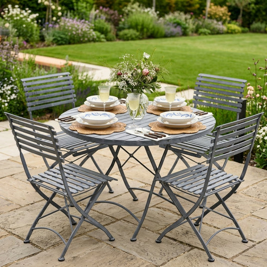 1m Round Dining Table Set with 4 Folding Chairs