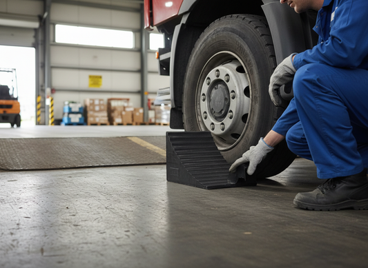 Premium Heavy Duty Vehicle Wheel Chock with Solid Rubber Construction, Moulded Handle, and 20 Tonnes Max Load Capacity - 260 x 160 x 190 mm