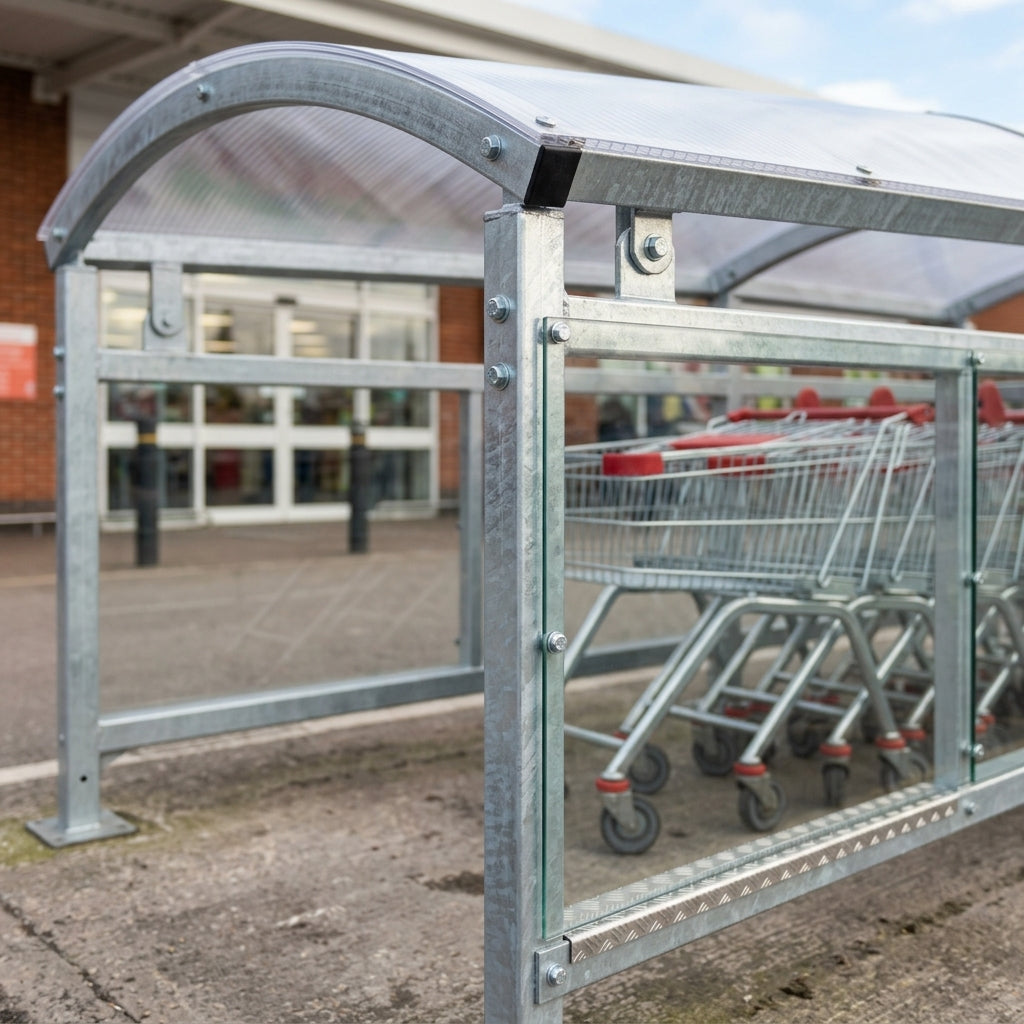 1m Wide Galvanised Steel Shopping Trolley Shelter with Clear Roof (view 2)