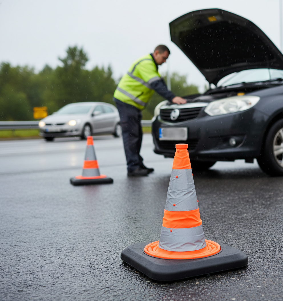 Premium Collapsible Traffic Cone with LED Lights - 690mm Height, Emergency Use, Reflective Bands