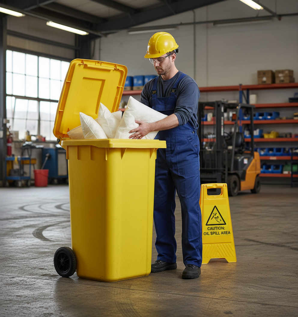 360ltr Oil Selective Spill Kit Two Wheel Bin with Hinged Lid - OS360SK || Absorbs Hydrocarbons but repels water