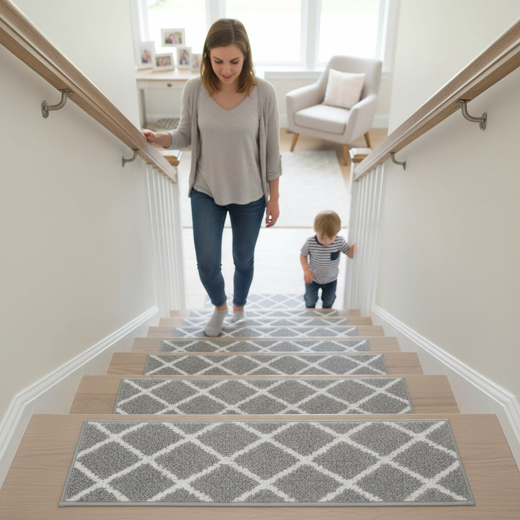 Premium Non-Slip Self-Adhesive Stair Treads 22x70cm - Washable Indoor Carpet for Safety and Comfort