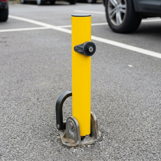 63mm fold down lockable parking post 620mm high yellow