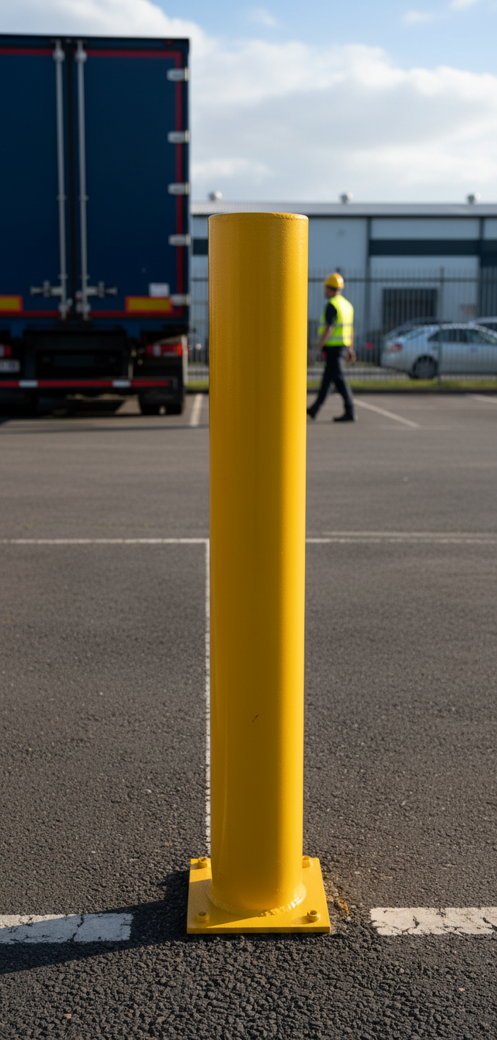 Heavy Duty Steel Bollard 1260 mm with Yellow Powder Coating and Quick Fixing Holes