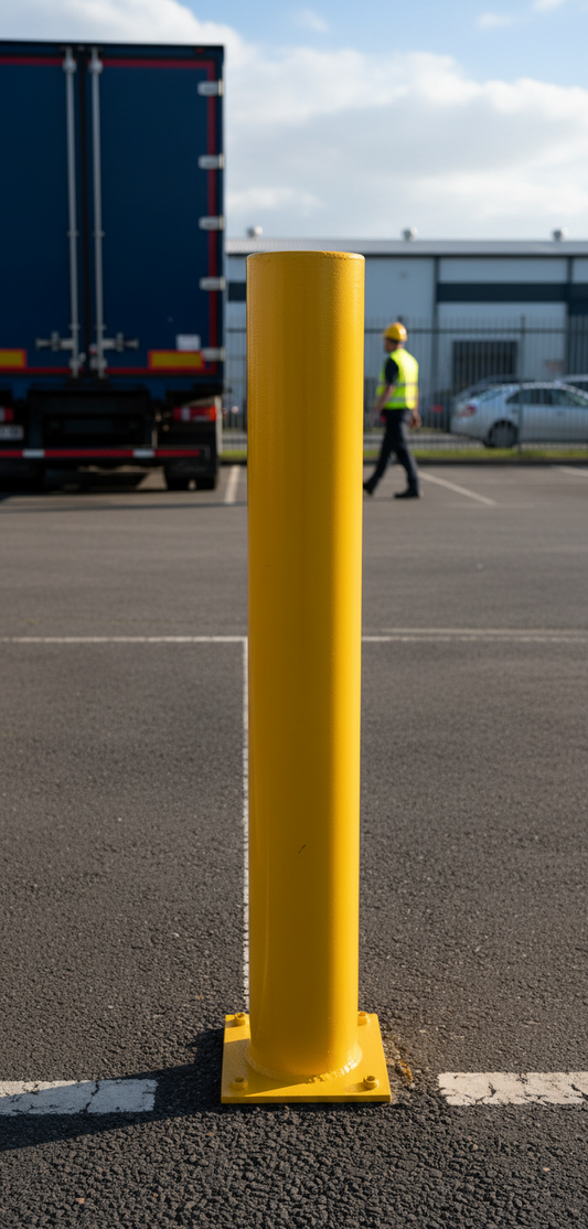 Heavy Duty Steel Bollard 1260 mm with Yellow Powder Coating and Quick Fixing Holes