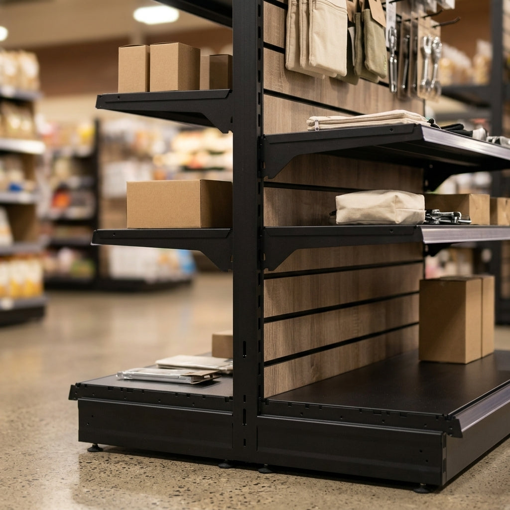 1.4m High Wood Effect Double-Sided Gondola Bay – 300mm Base Shelf (view 2)