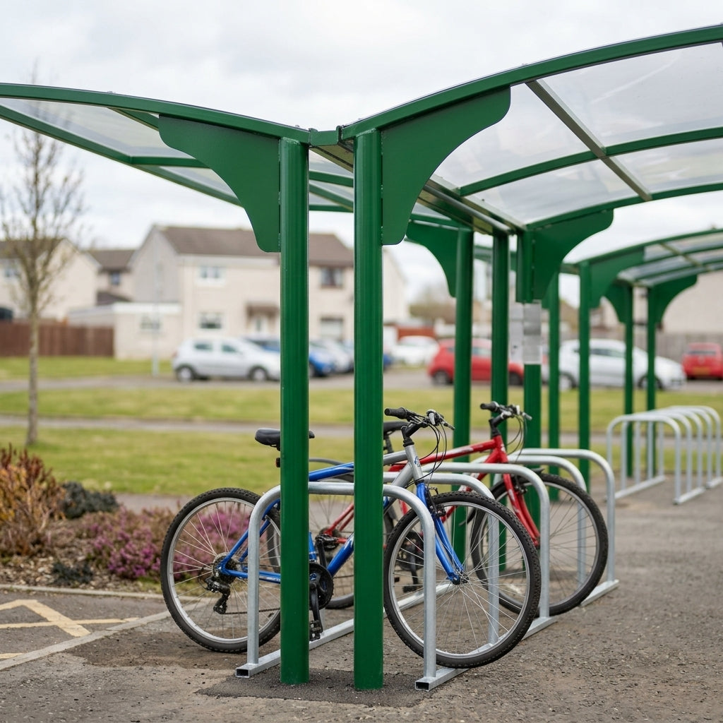 30-cycle shelter with 100mm posts and Pet-g UV2 roof sheets (view 2)