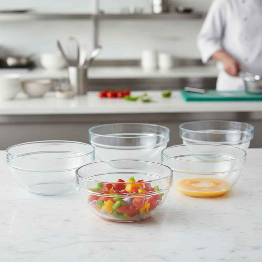 Tempered Glass Mixing Bowls 200mm for Food Preparation (Pack of 6)