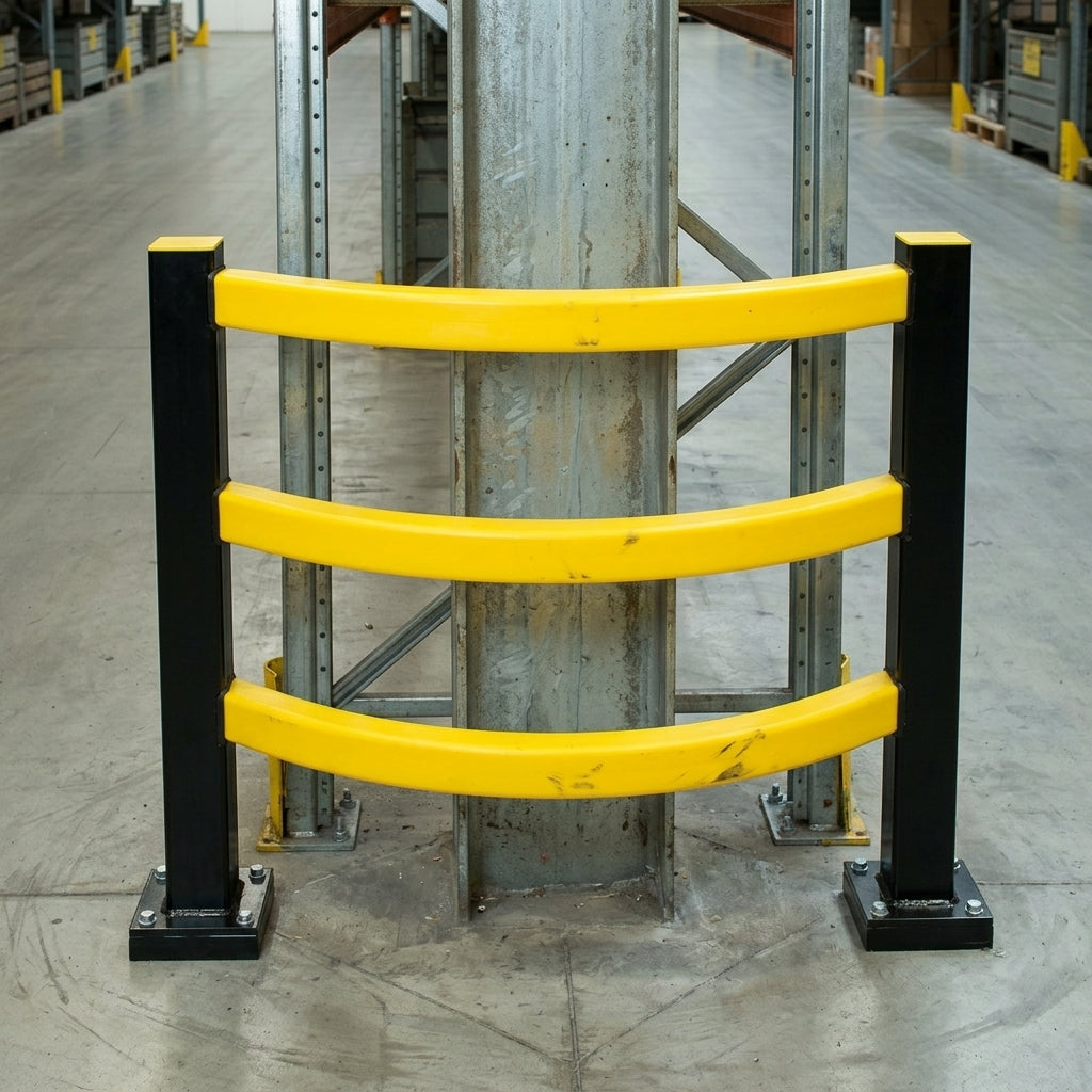 Hybrid steel and polypropylene impact protection railing system