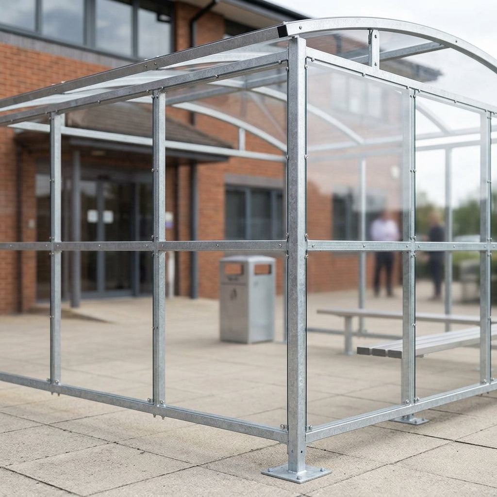 3m Wide Free-Standing Smoking Shelter, Galvanised Steel, 1–5m Length (view 2)