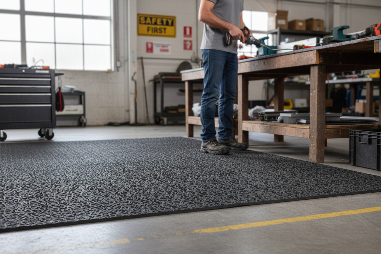 Heavy Duty Rubber Floor Matting with Anti-Slip Surface, Exceptional Durability and Cushioning for Industrial Applications