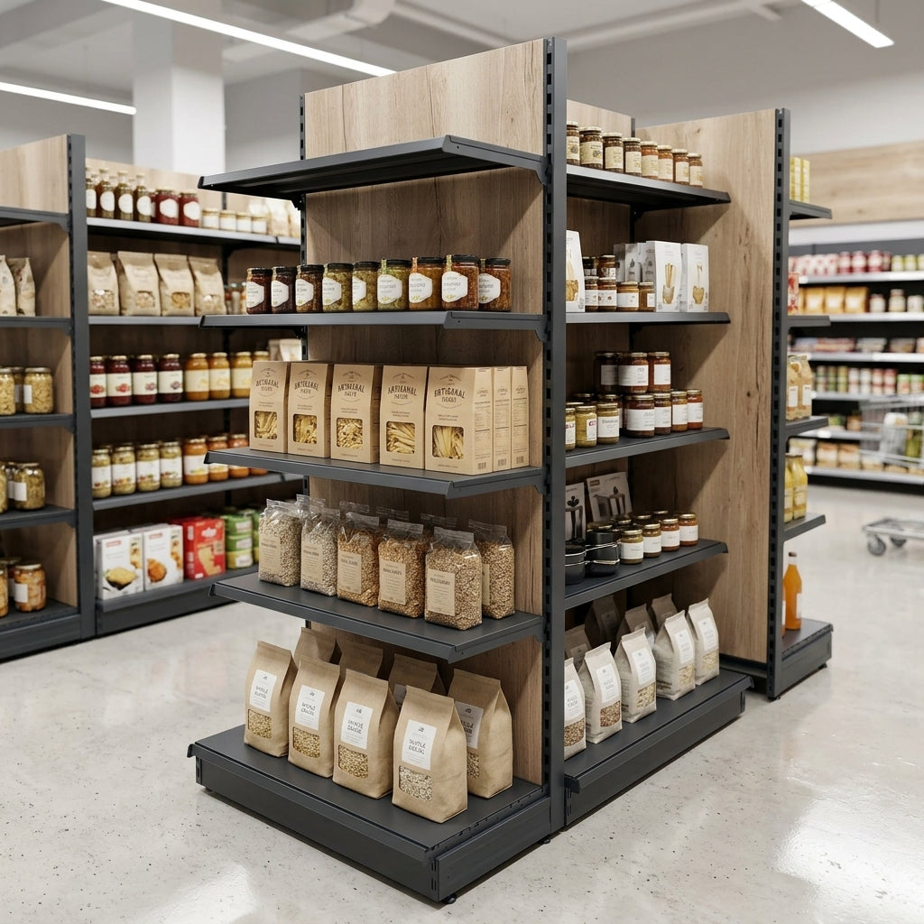 1.4m High × 470mm Wood Effect End Bay Shelving – Adjustable
