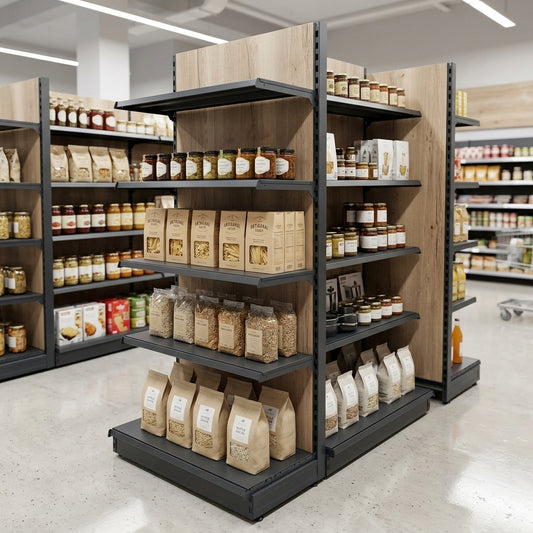 1.4m High × 470mm Wood Effect End Bay Shelving – Adjustable