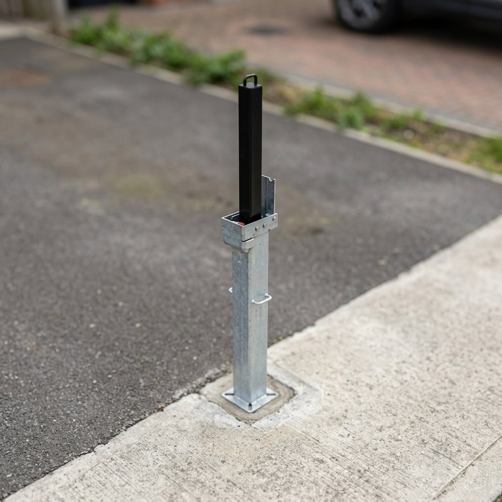 Square retractable telescopic bollard 500mm galvanised steel (view 2)