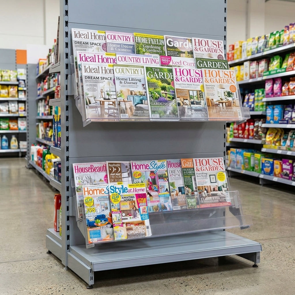 2-Tier Clear Acrylic Magazine Shelf – 665mm to 1250mm Width
